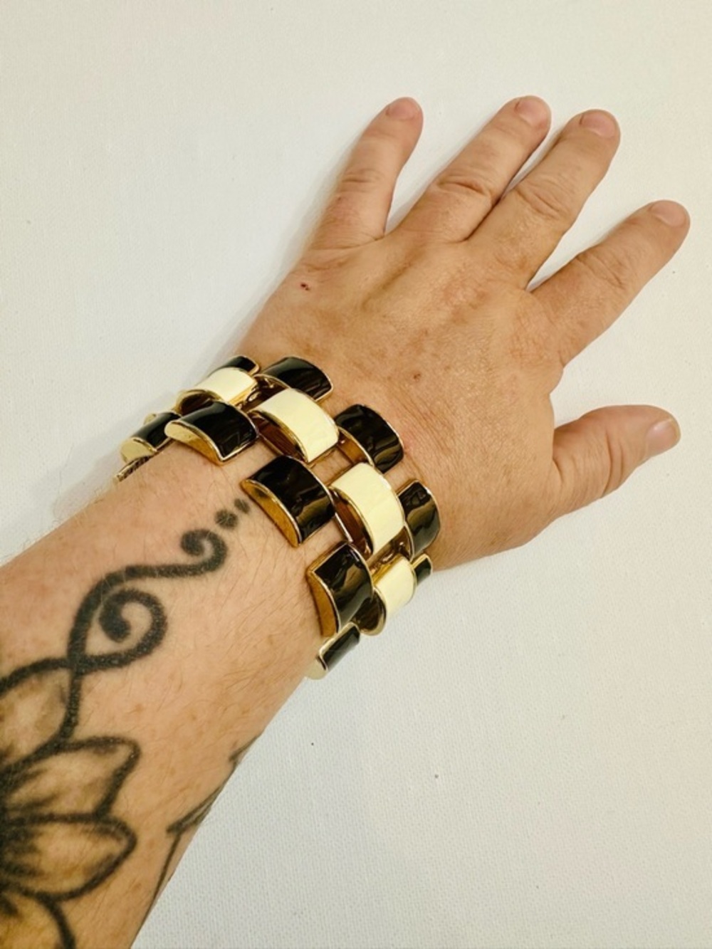 Black Ivory Enamel Wide Cuff Bracelet